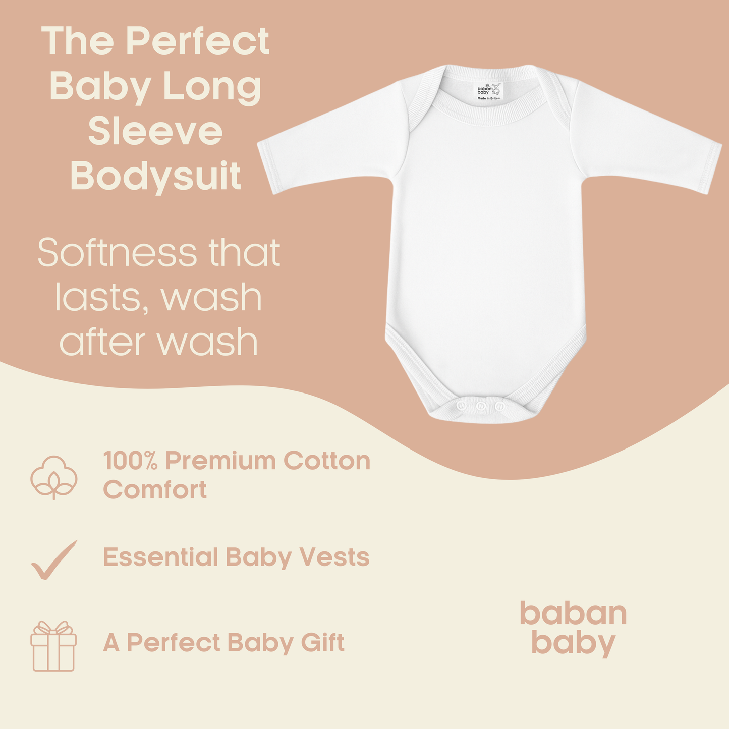 Baban Baby Long Sleeve Bodysuit 2 Pack