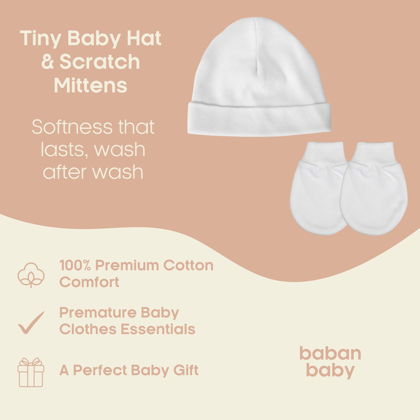 Baban Baby Premature Hat and Scratch Mittens Set